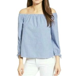 Vineyard Vines Blue and White Striped Off-Shoulder Top